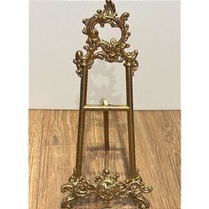 Vintage Ornate Antique Brass Tabletop Easel Display Stand Art Photo Holder